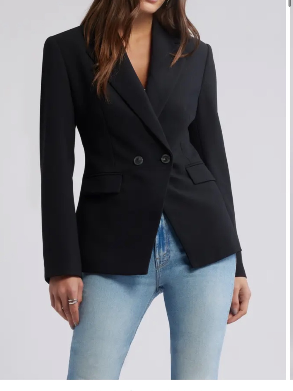 Women's The Icon Hourglass Blazer Black Double-Breasted Tailored Blazer, XL
